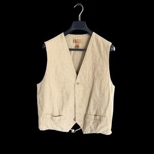 Lord & Taylor Mens Beige Linen Blend Button Front Vest Size Large